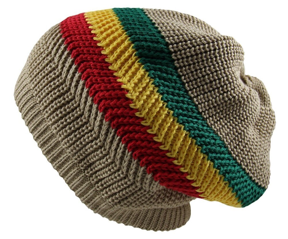 4098 Knitted Cotton Classic Rasta Beanie Khaki/Rasta